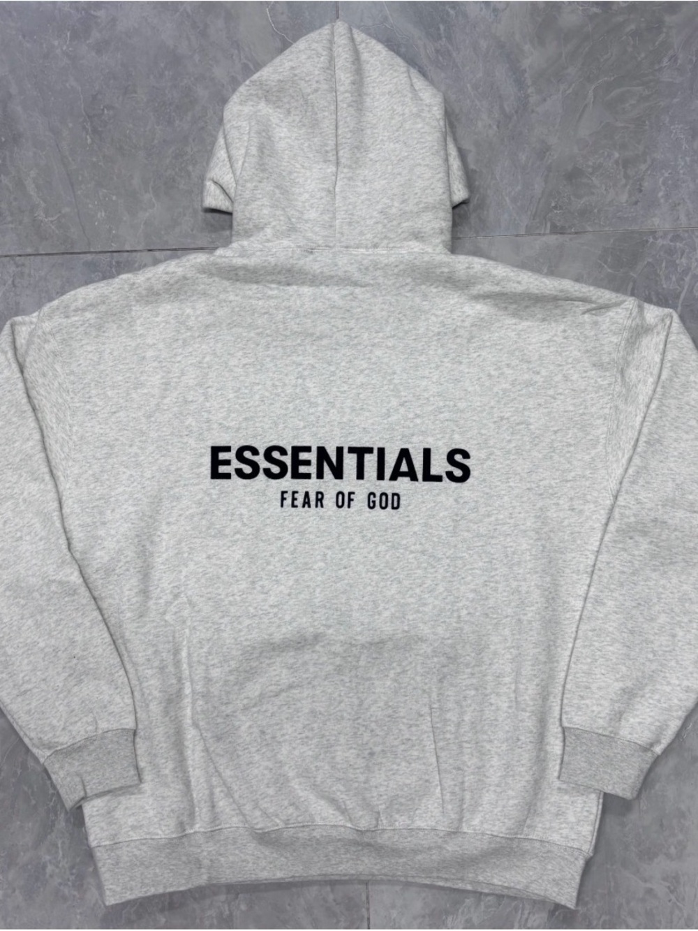 Essentials Fear of God Light Gray Hoodie with Black Logo